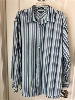 Brandini Men's Blue Multi-Stripe Button-Down Shirt